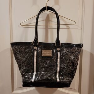 Betsey Johnson Clear with Black Leopard Print Tote Attached Make-Up Bag